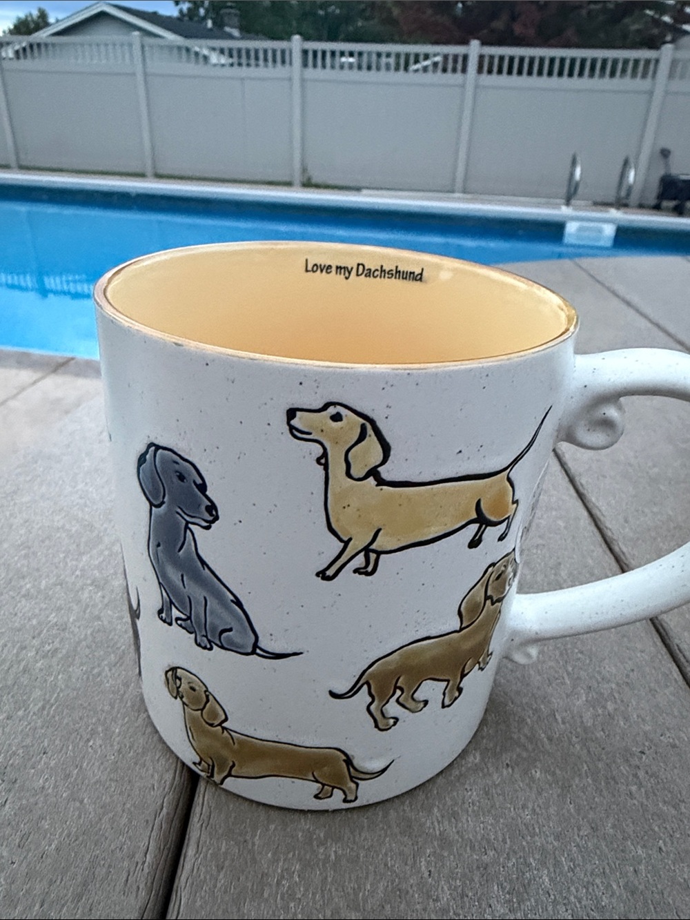 Dachshund Ceramic Mug - Cream Exterior with Yellow Interior
